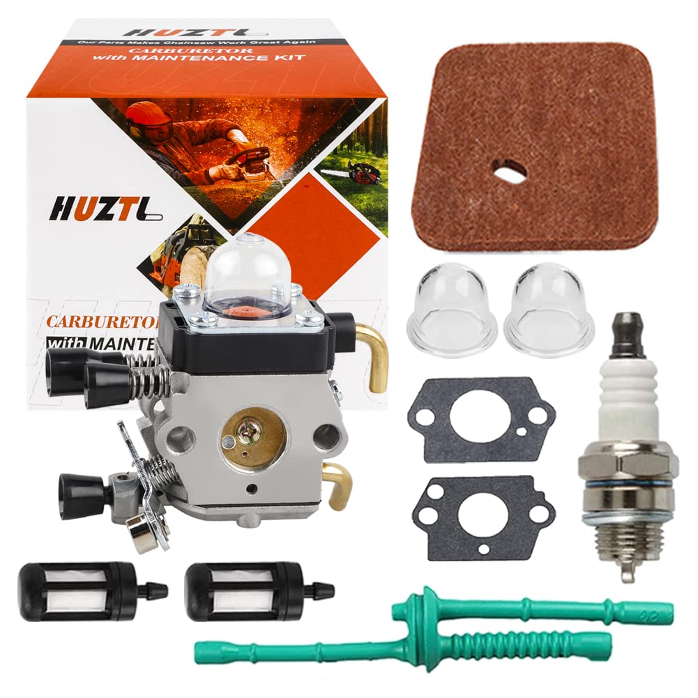 HUZTL FS45 carburetor kit installed on STIHL trimmer for reliable starts.