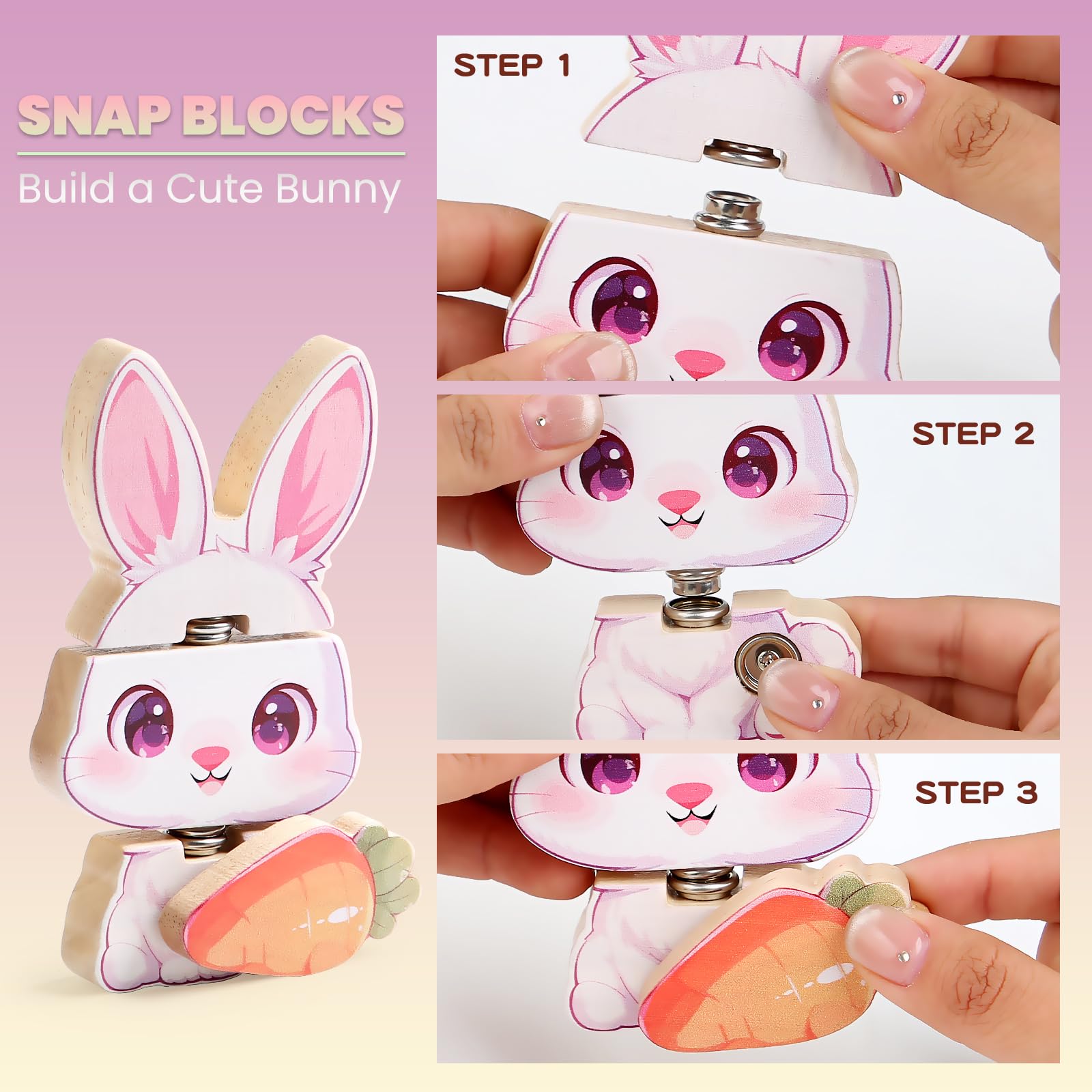 HUZU Easter Snap Builders carrot piece for hands-on fine motor practice