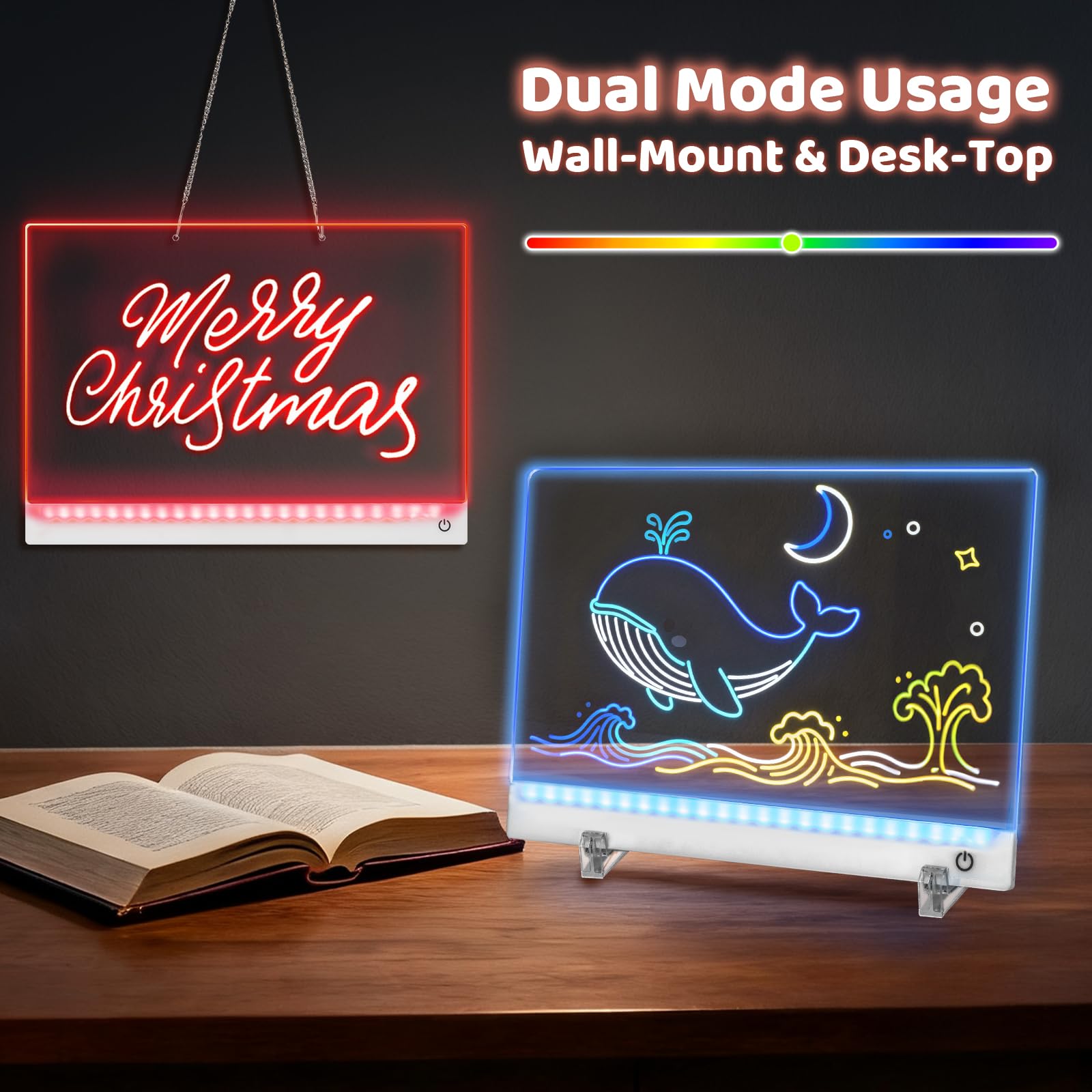 HVMVNV LED drawing board RGB modes display, immersive home art sessions.