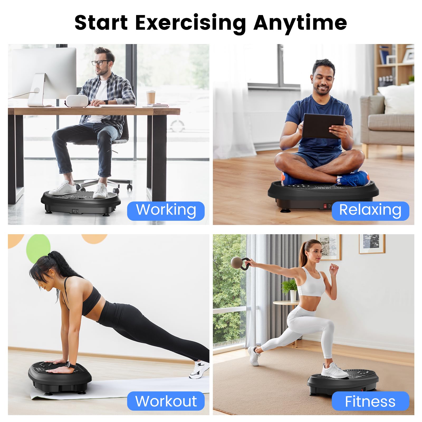 HVX vibration plate in a bright home gym setting