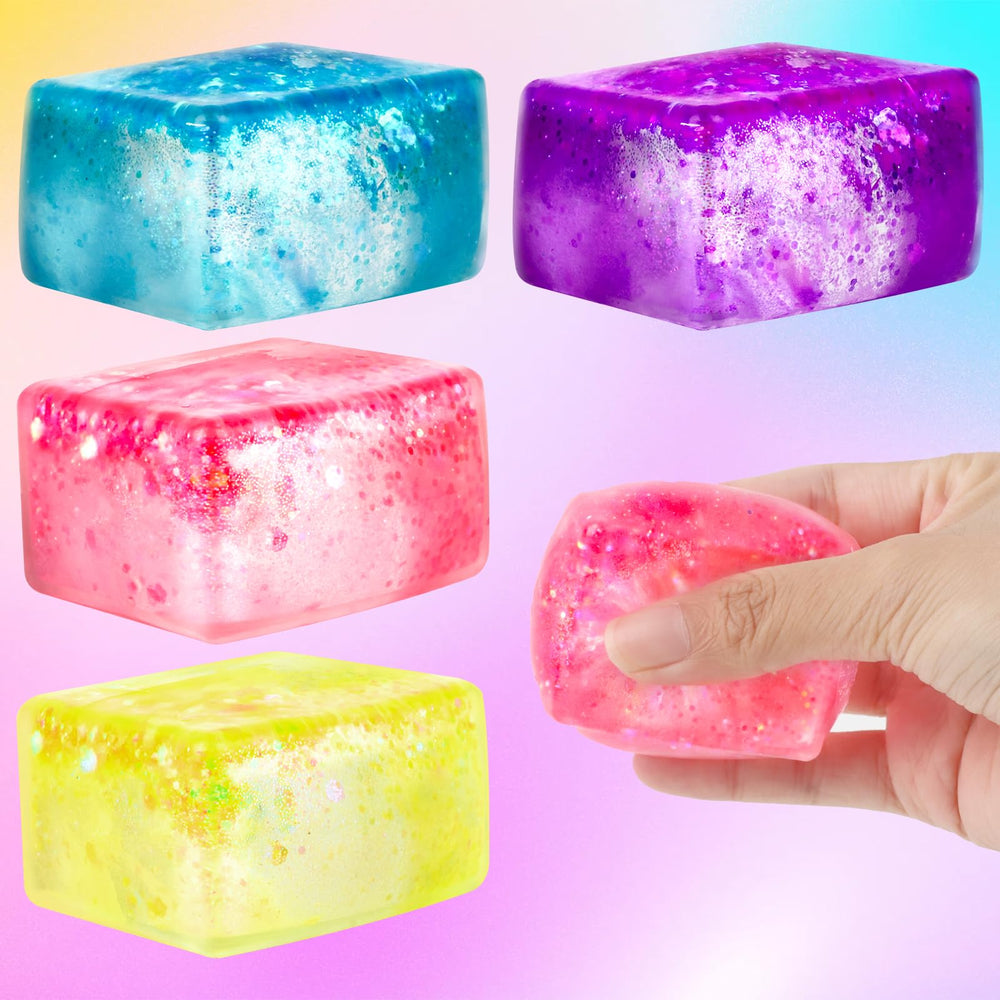 Hxezoc glitter ice cube fidget orange on desk as portable stress-relief option