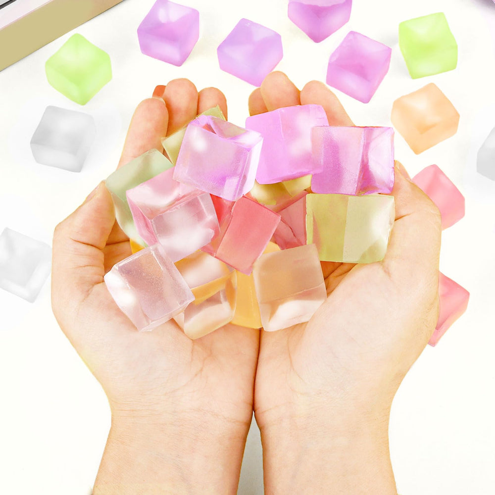 Hxezoc ice cube stress ball features durable soft thermoplastic rubber.