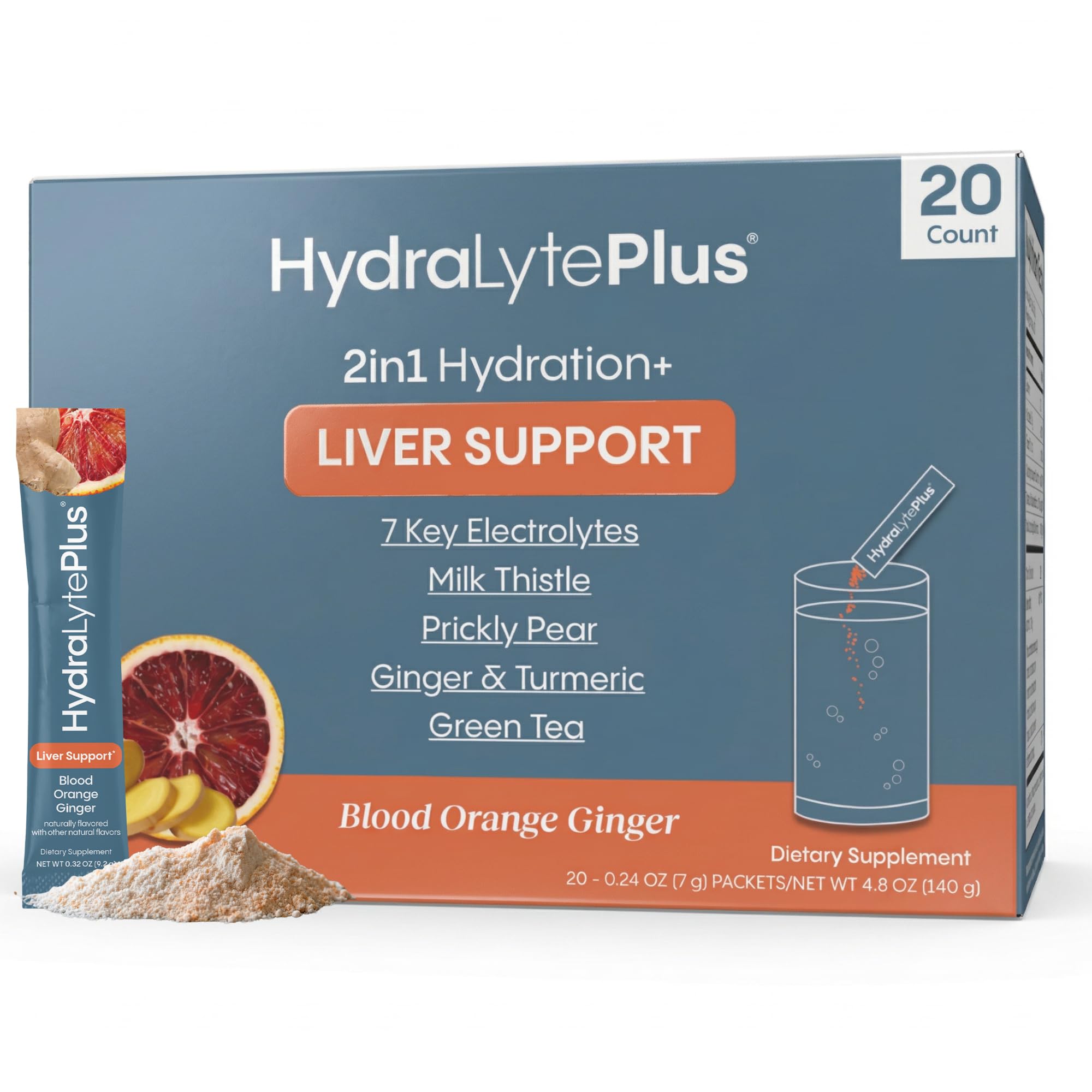 Hydralyte Liver Support packet with Blood Orange Ginger for on-the-go hydration