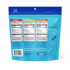 HYDRANT packets close-up highlighting powder texture and low sugar formula