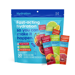 HYDRANT variety pack front view showing 30 packets for daily hydration on the go