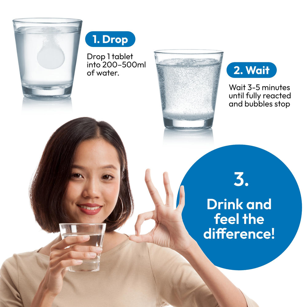 Hydroh unflavored H2 tablets for clean taste and convenience.