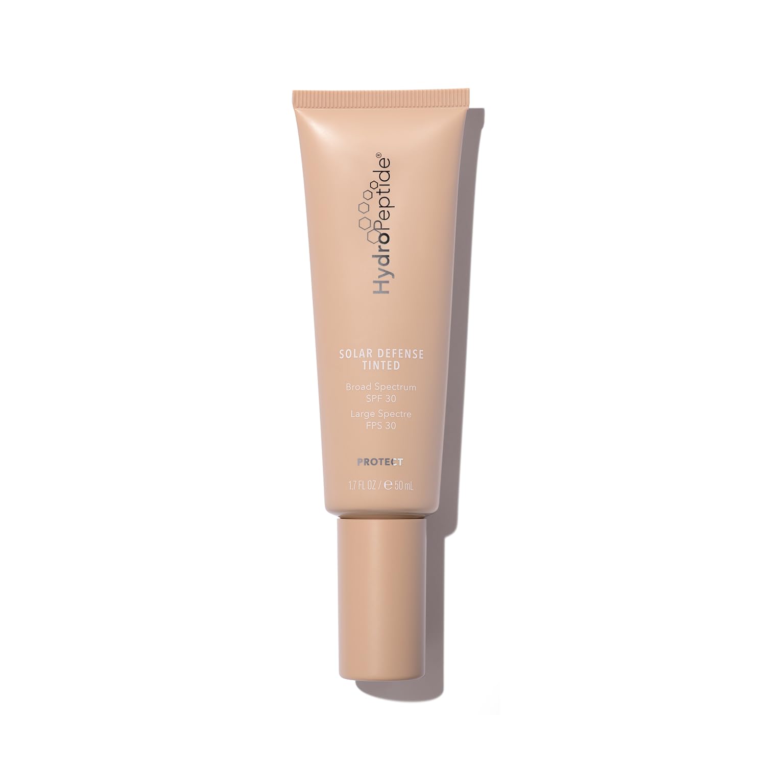 HydroPeptide Solar Defense tinted moisturizer bottle showing SPF 30 protection and glow