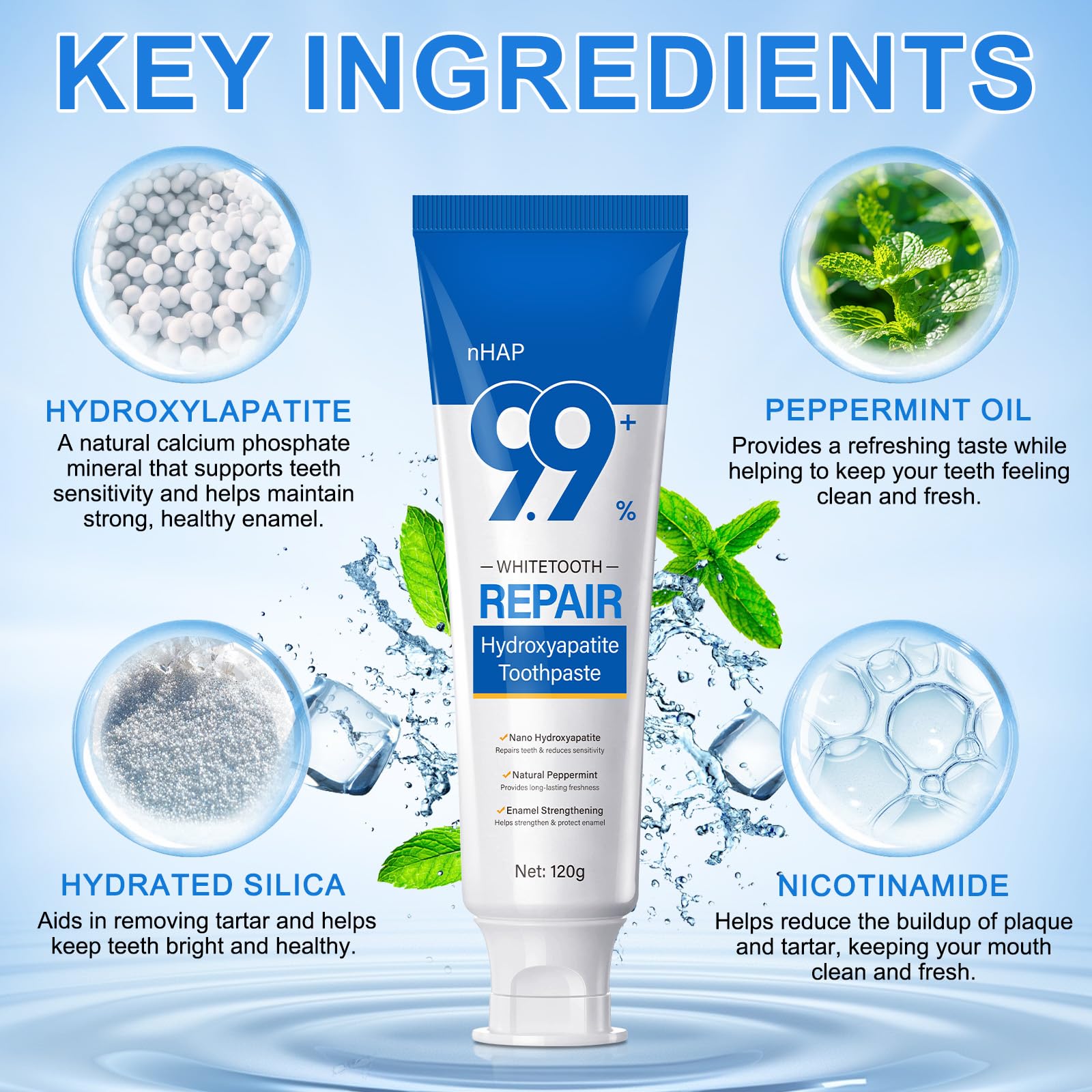 Hydroxyapatite toothpaste mint freshness demonstration for long lasting breath