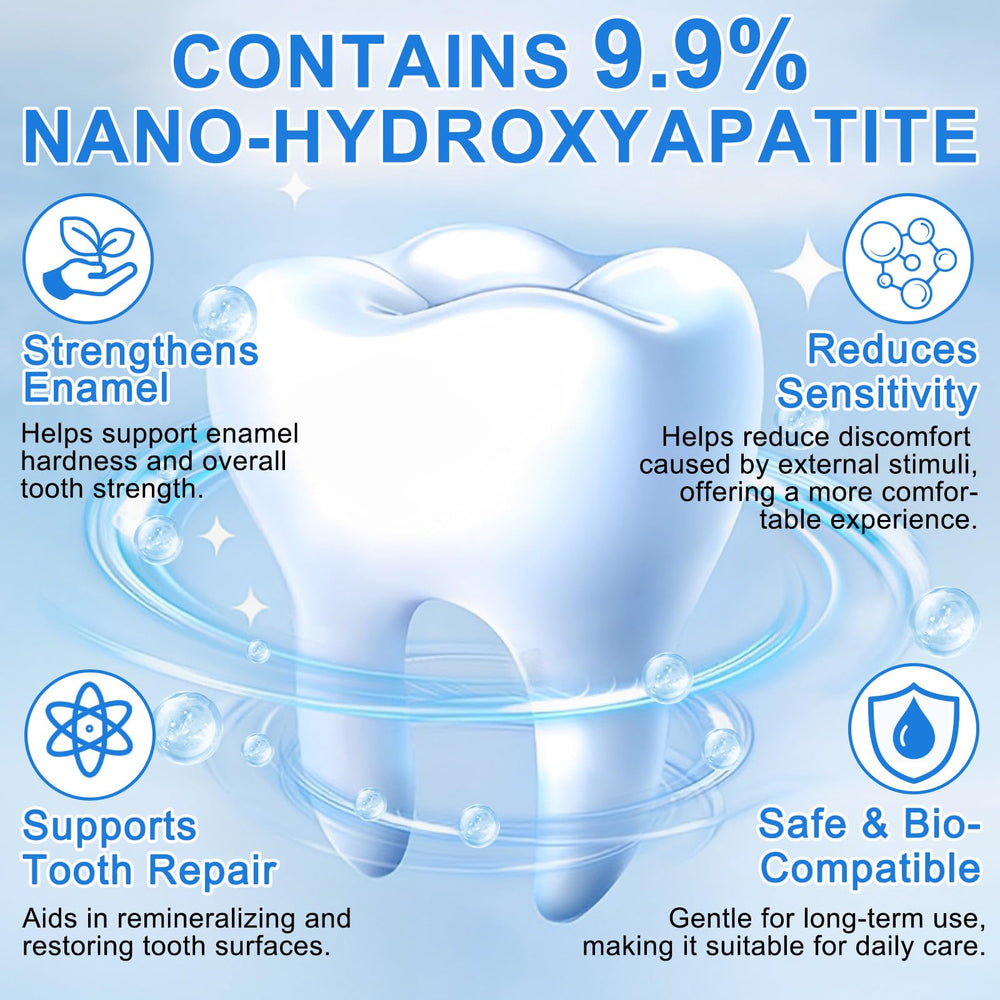 Hydroxyapatite toothpaste gentle brushing scene showing non-irritating formula