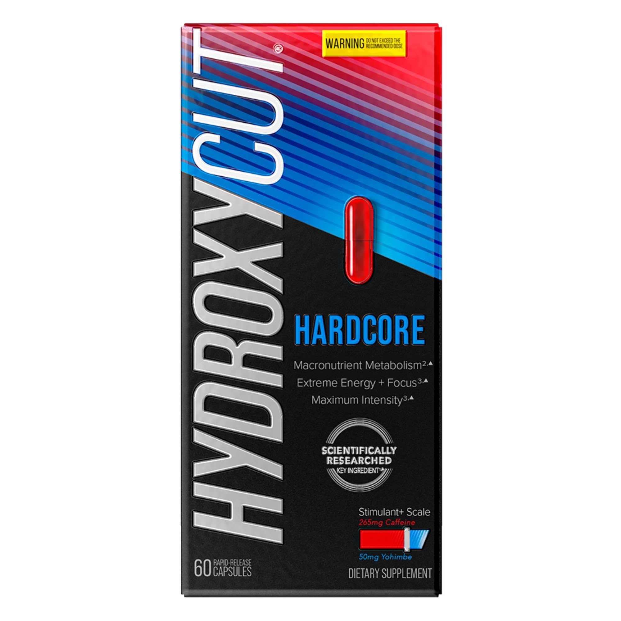 Hydroxycut Hardcore bottle front, a premium energy supplement for workouts