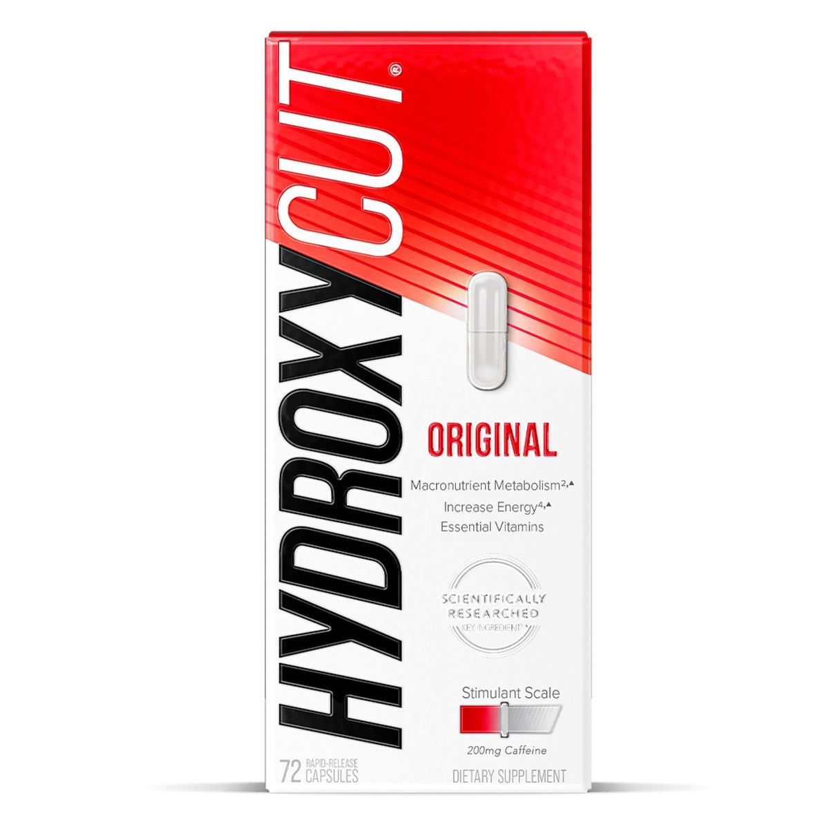 Hydroxycut Original bottle and capsules for daily energy support.
