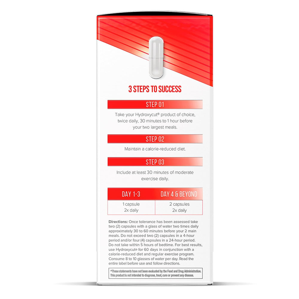 Hydroxycut Original packaging close up with ingredients and dosage.