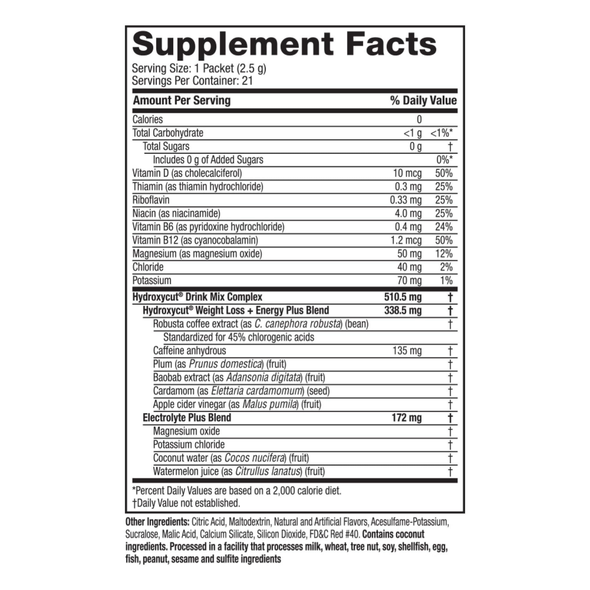 Hydroxycut Wildberry Blast drink mix poured into water for quick focus and energy.