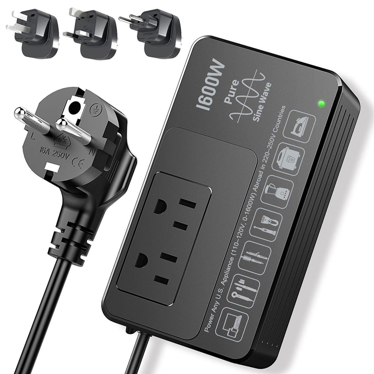 HYTED 1600W converter front view for safe travel power