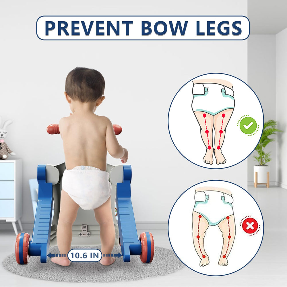 HYES 5-in-1 push walker blue activity table panel boosts color and shape recognition.