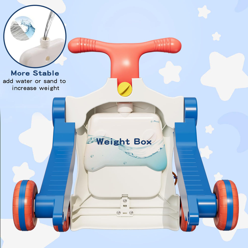 HYES 5-in-1 push walker blue basketball and blocks enhance fine motor skills.