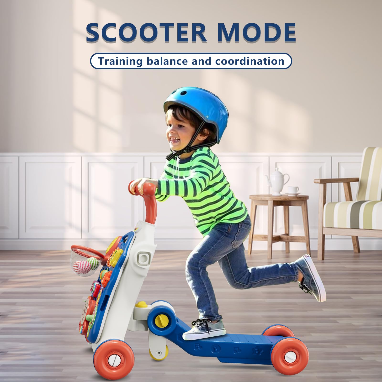 HYES 5-in-1 push walker blue non-slip design supports safe walking.
