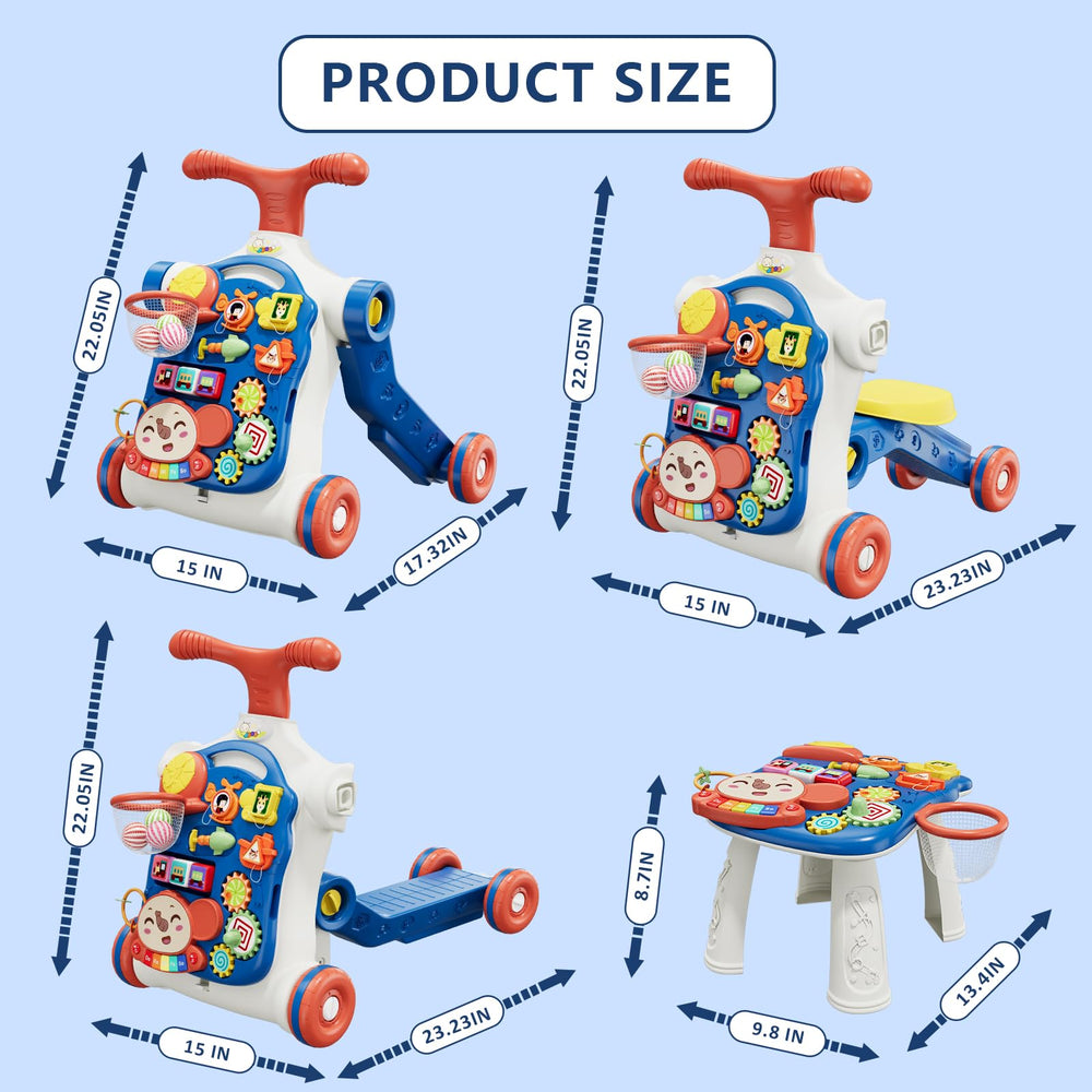 HYES 5-in-1 push walker blue triangular frame promotes stable stepping.