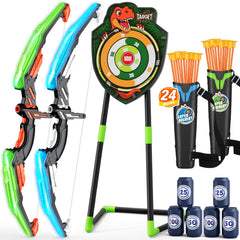 HYES LED bow and arrow set for kids with glow-in-the-dark aiming.