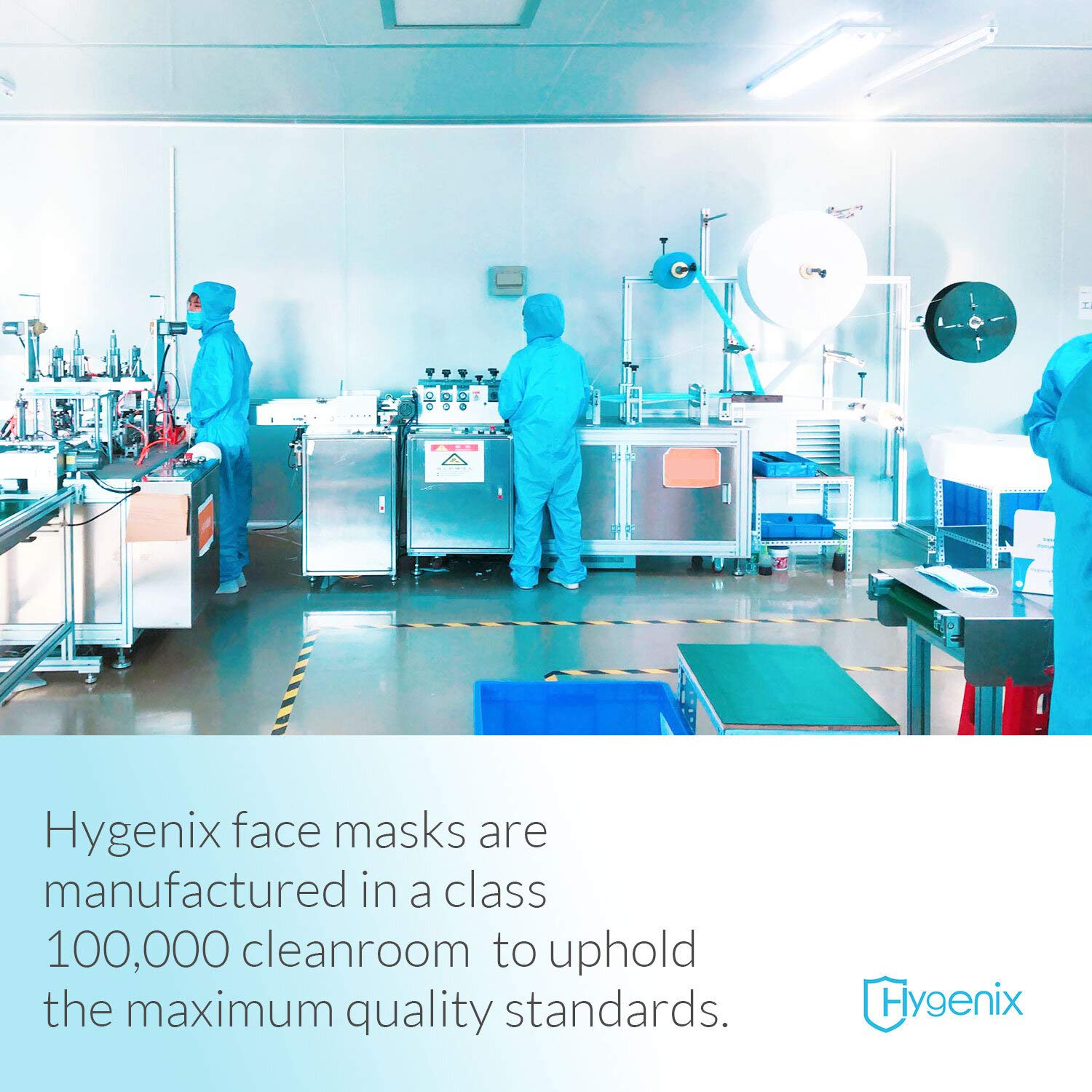 Hygenix disposable masks feature display showing key benefits.