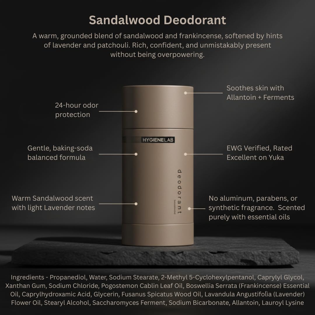 HygieneLab aluminum-free deodorant packaging highlights gentle protection.