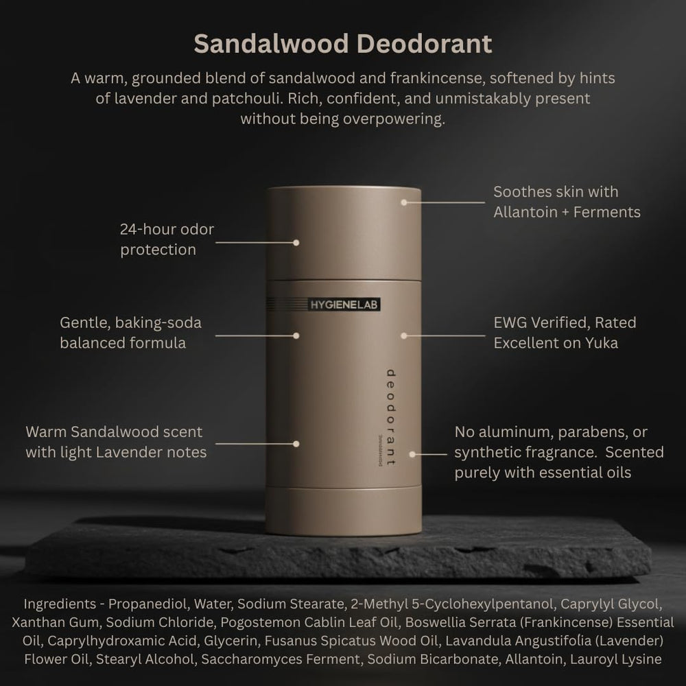 HygieneLab aluminum-free deodorant packaging highlights gentle protection.