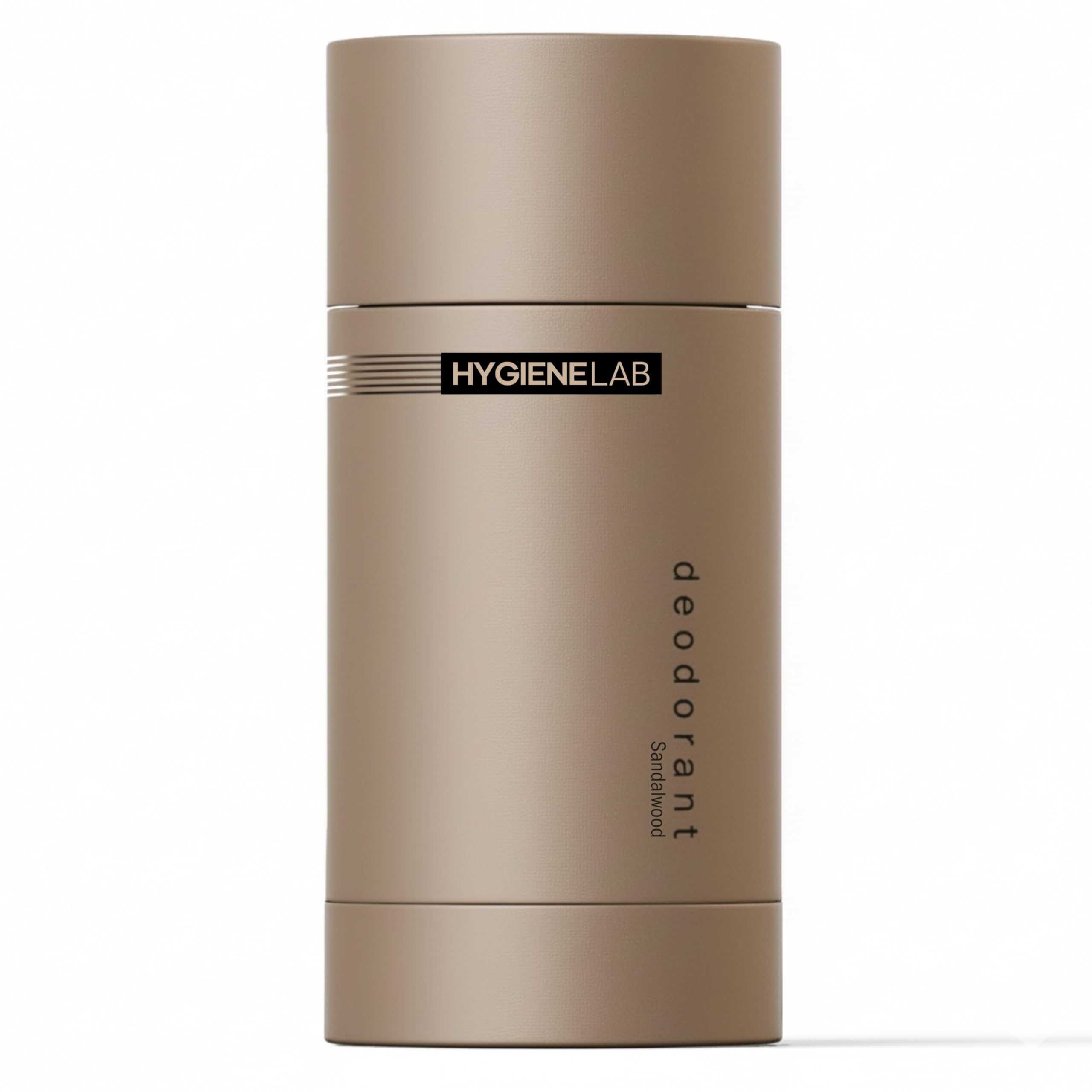 HygieneLab Men's Deodorant sandalwood packaging communicates clean safety and long-lasting freshness.