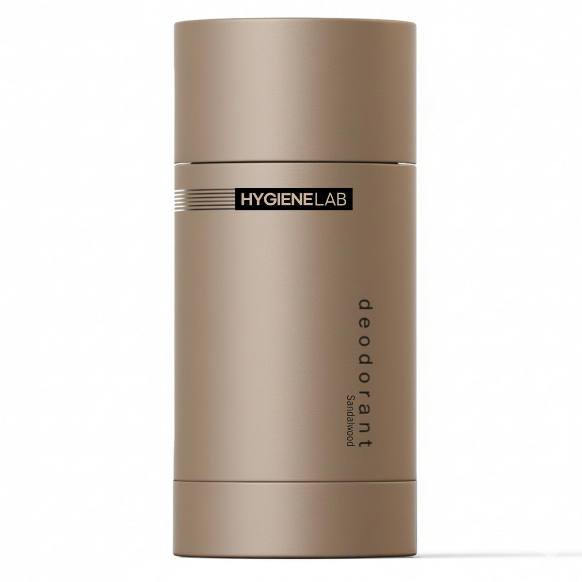 HygieneLab Men's Deodorant sandalwood packaging communicates clean safety and long-lasting freshness.