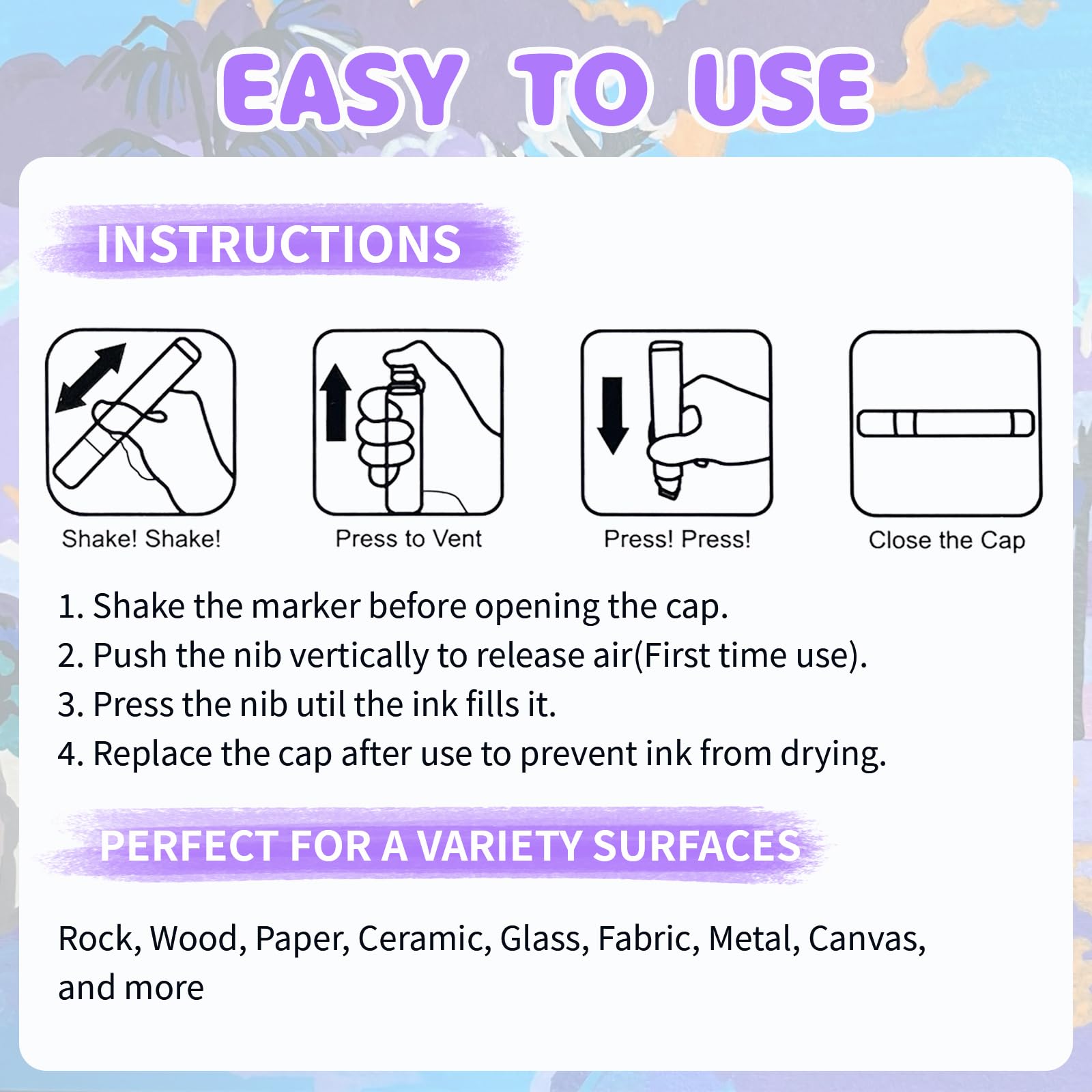 HYHJMISTY multi-surface markers offer quick-dry, water-resistant results on various materials.