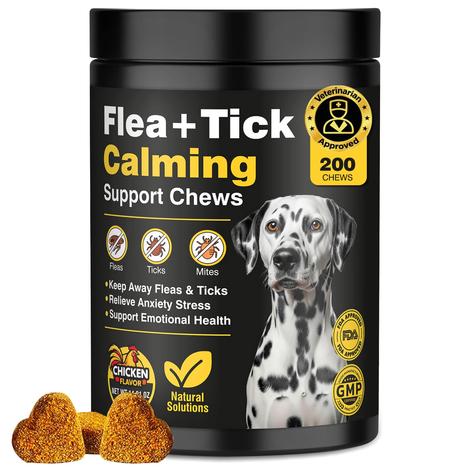 Hyjykd dog flea and tick chews bottle with chicken flavor for calming relief