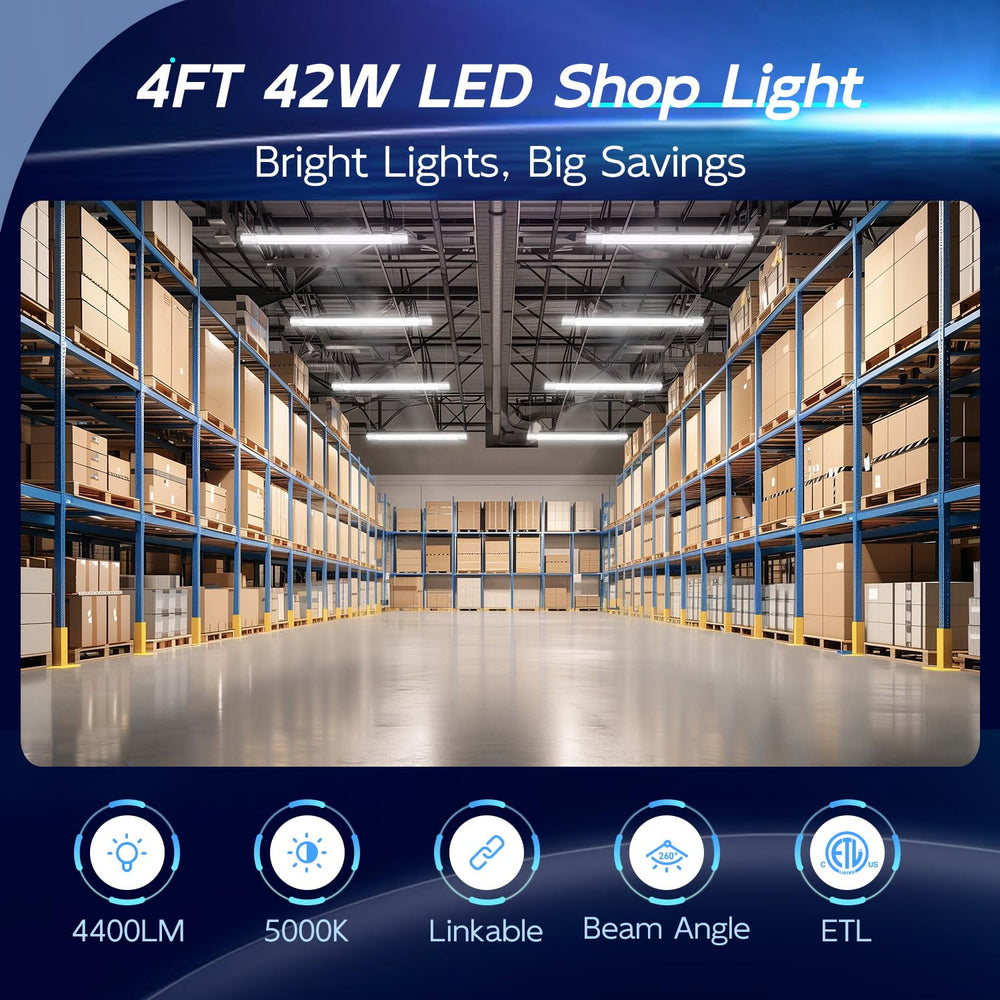 Hykolity LED shop light 42W with 4400lm and 5000K for clear tasks.