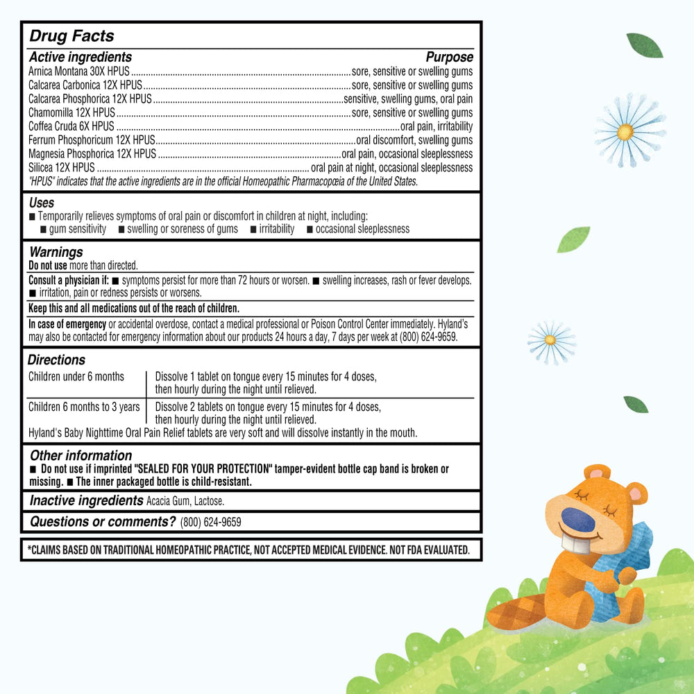 Hyland's Baby Nighttime tablets in a bedtime scene