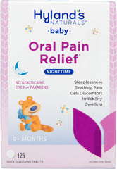Hyland's Baby Nighttime Tabs front-pack view showing nighttime relief for teething