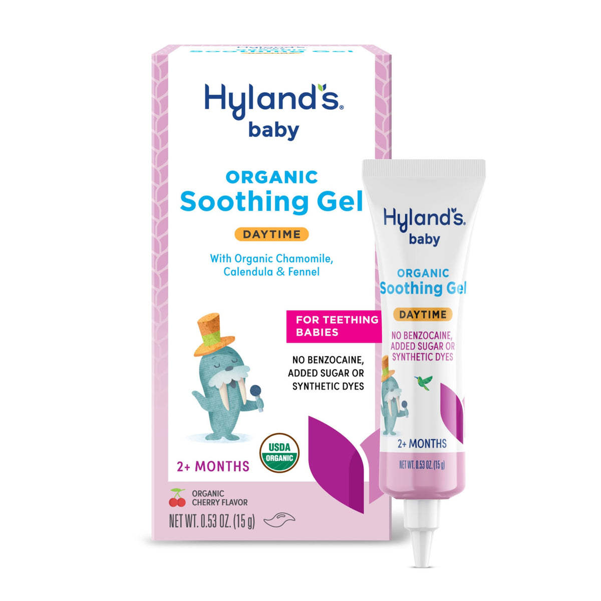 Hyland's Baby Organic Day Gel application on baby's gums for soothing