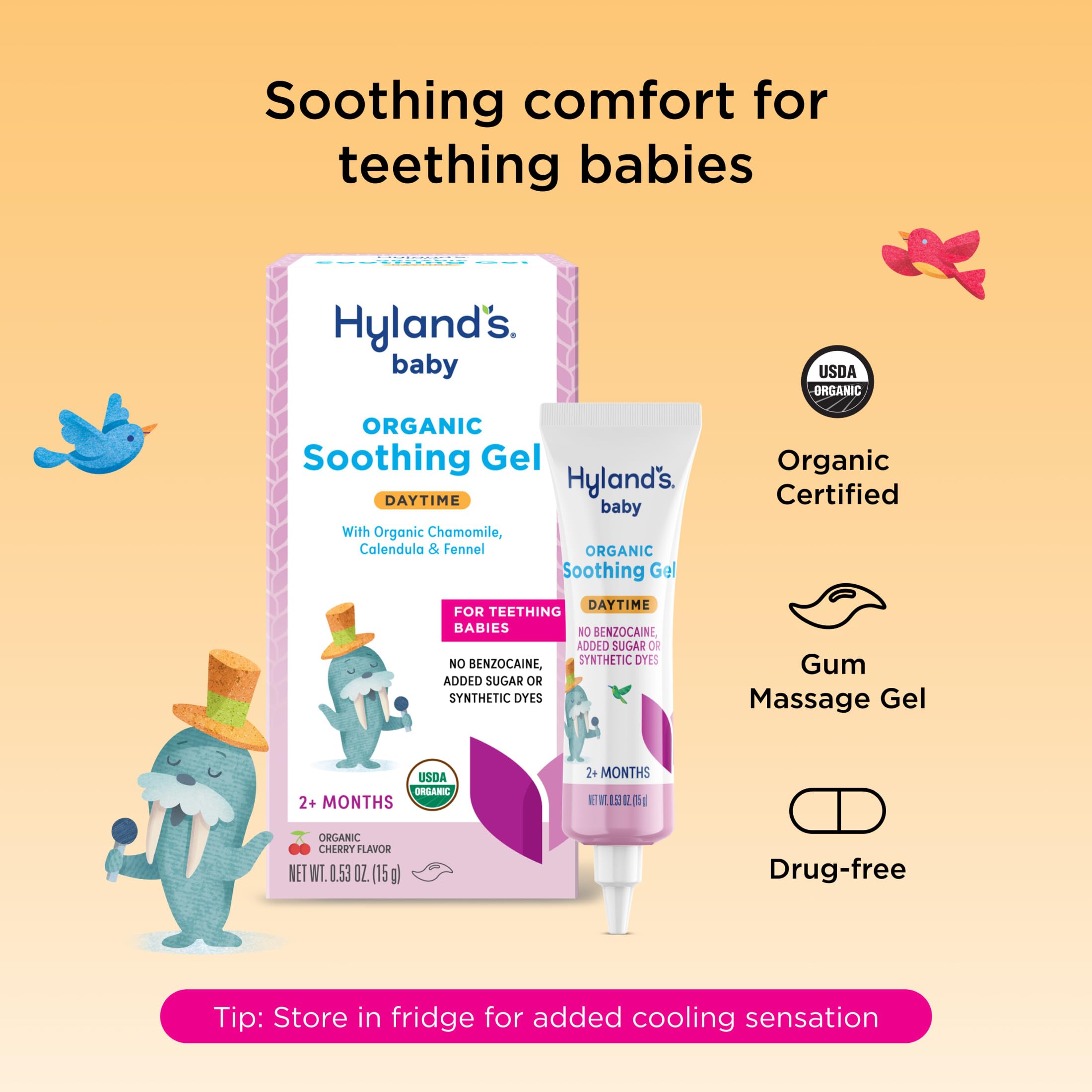 Hyland's Baby gel tube close-up showing easy-to-apply design