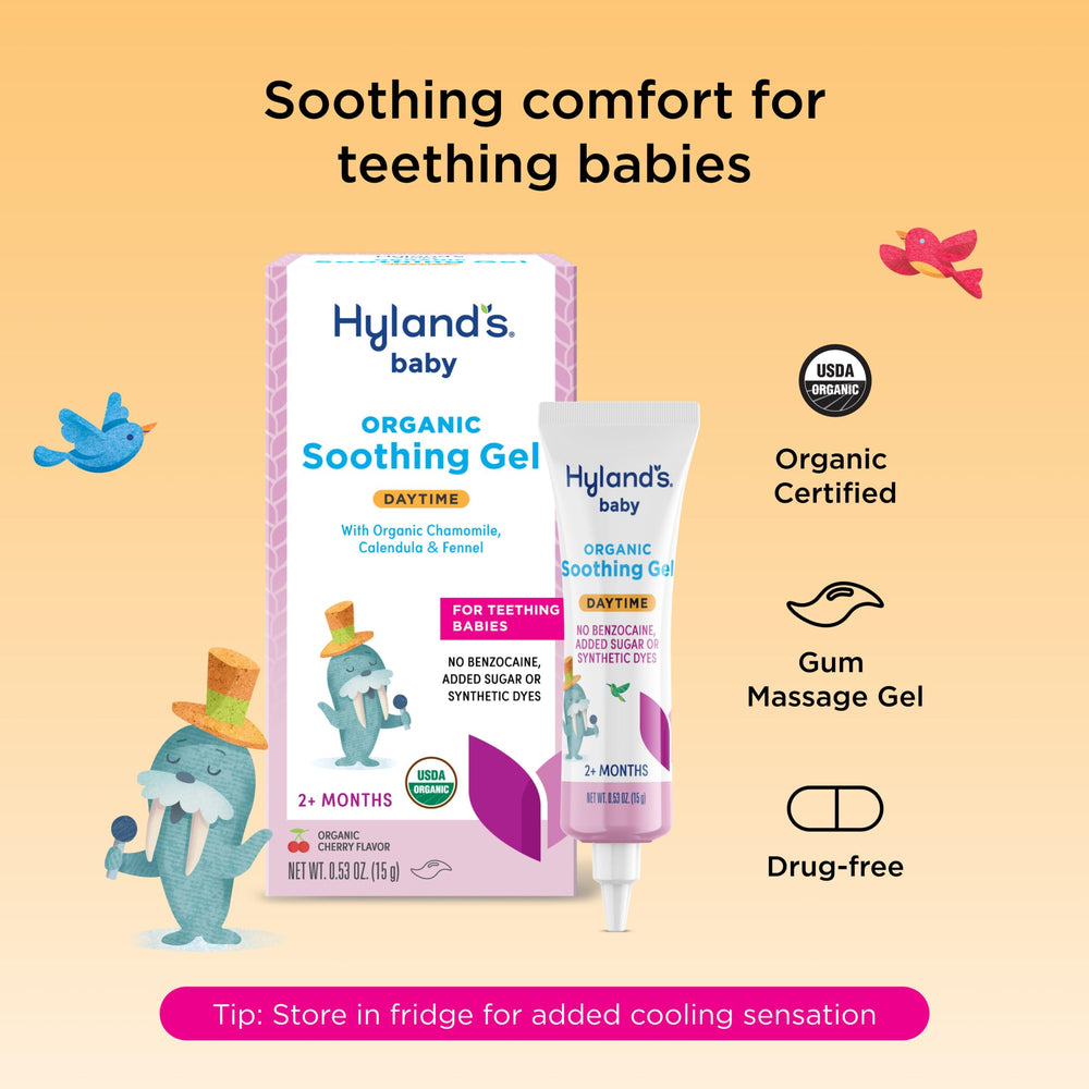 Hyland's Baby gel tube close-up showing easy-to-apply design