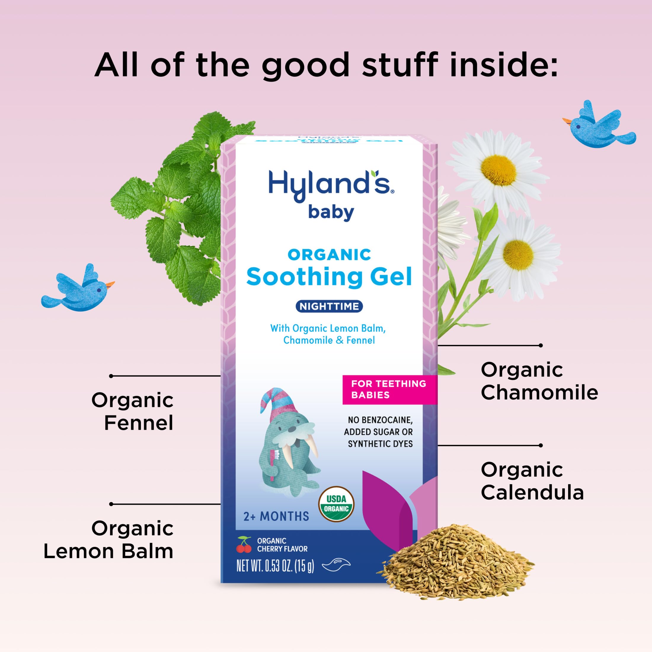 Hyland's Baby Organic Nighttime Gel in action during bedtime routine.