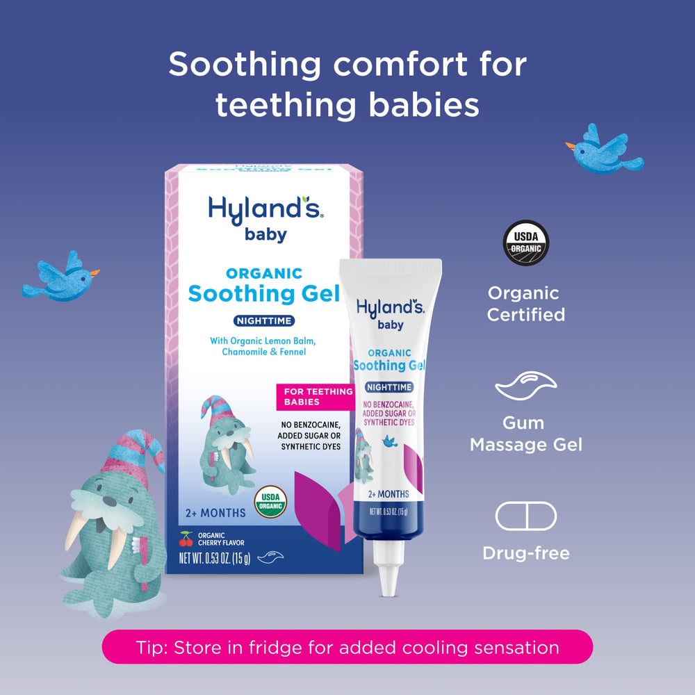 Hyland's Baby Organic Nighttime Gel tip close-up for precise pea-sized application.