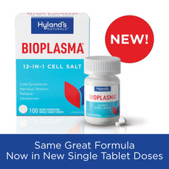 Hyland's Bioplasma bottle shows the 100-count supply for daily wellness.