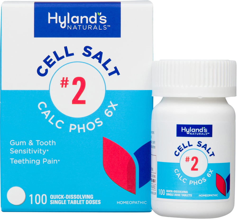 Hyland's Calc Phos 6X tablets front view bottle showing natural gum and tooth sensitivity support