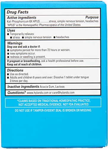 Hyland's Kali Phos 6X tablets in a bottle for daily stress management.