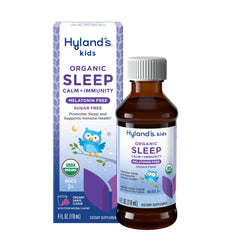 Hyland's Kids Sleep Liquid bottle with grape flavor supports gentle rest for children.