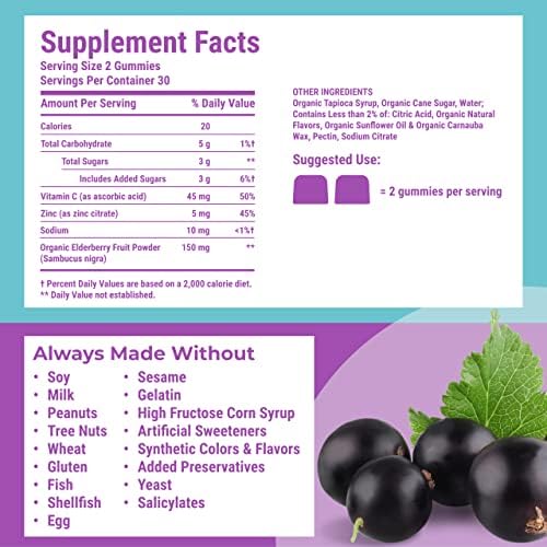 Front label of Hyland's Elderberry Plus Gummies highlights organic elderberry and zinc benefits