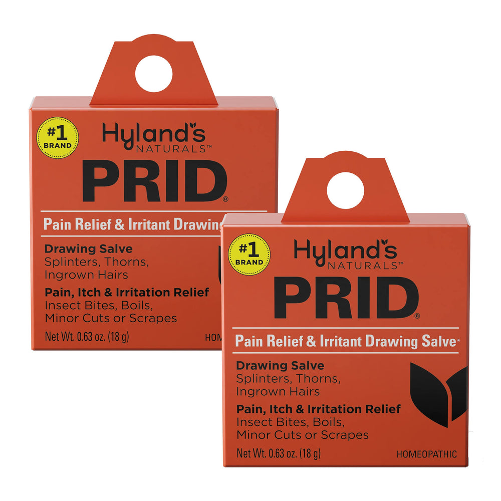 Hyland's PRID drawing salve jar for topical irritation relief on skin