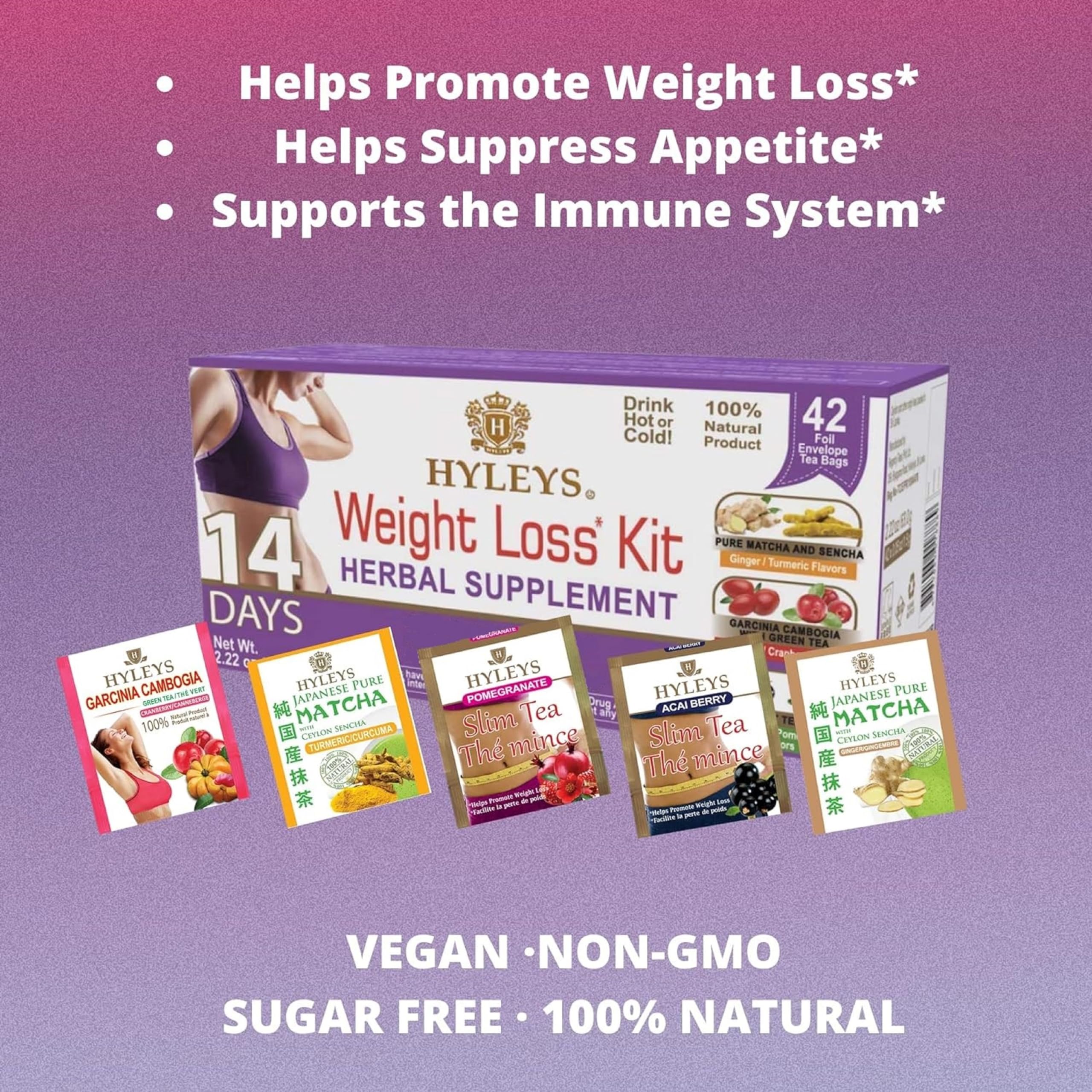 Hyleys Slim Tea acai berry with senna leaves supports digestion.