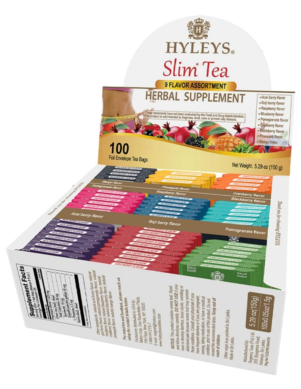 HYLEYS Slim Tea foil-sealed bags close-up emphasizing freshness preservation.