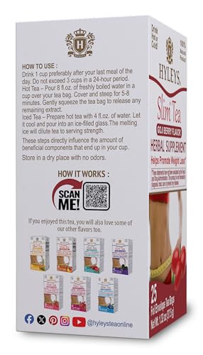 HYLEYS Slim Tea Goji Berry flavor with green tea leaves and senna.