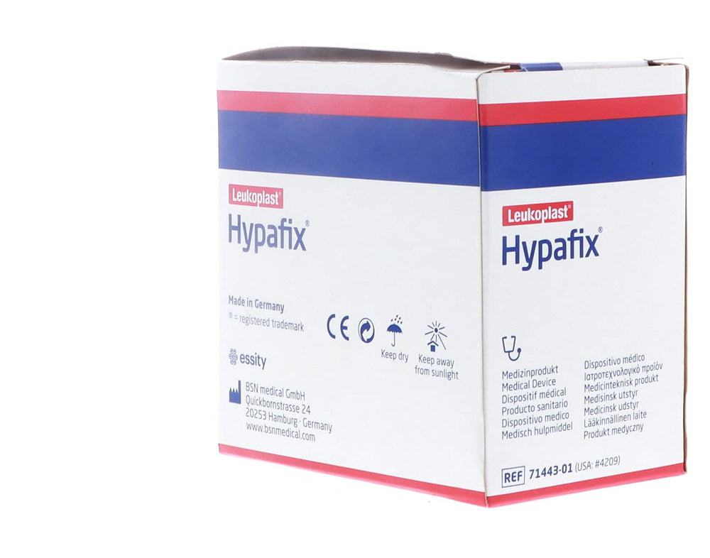 Hypafix dressing tape on bandage application demonstrates comfortable, smooth adhesion.