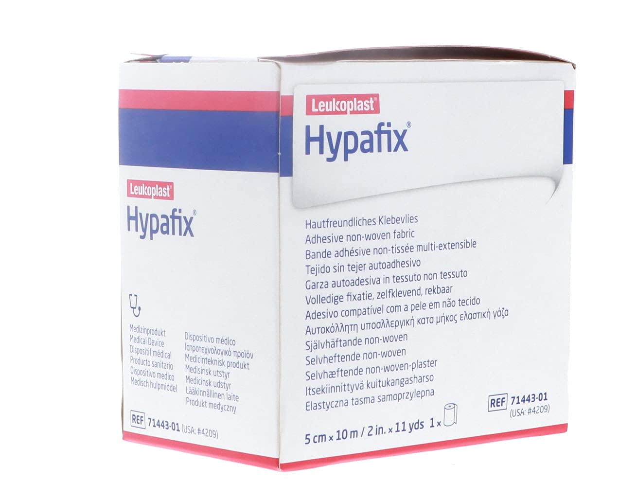 Hypafix non-irritating adhesive skin contact shows gentle wear against the skin.