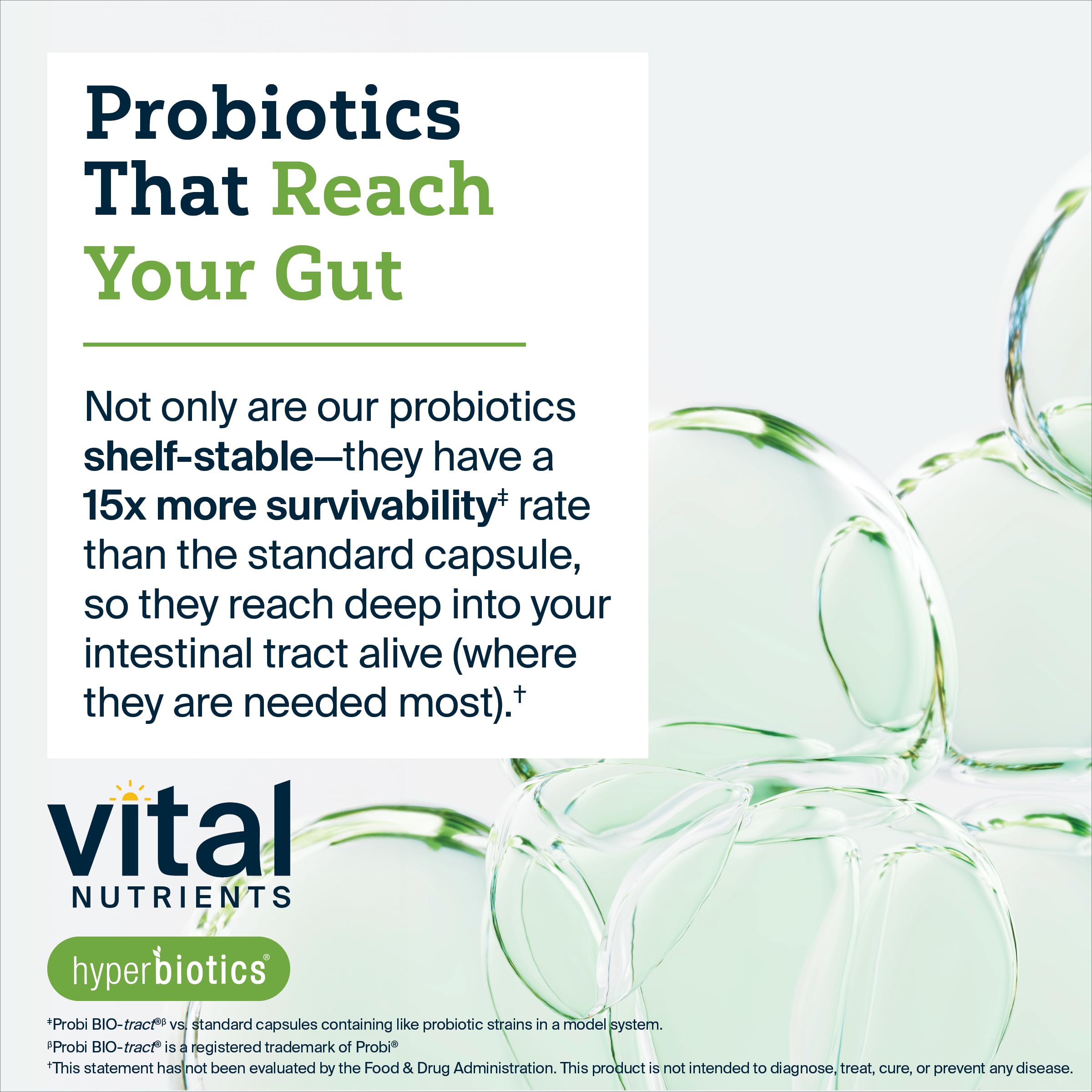 Hyperbiotics pearls close-up shows easy-to-swallow vegan capsules for daily use.